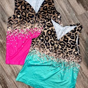 SHEIN Leopard Print V-Neck Tank with Pink and Teal Colorblock